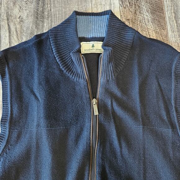 Southern Pines Sweater Vest Full Zip Golf Mens Size Large Pockets Knit Leather - Picture 9 of 13